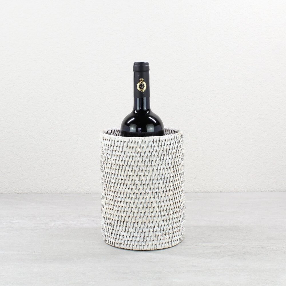 NEW Eco Handcraft Rattan Wine Bottle Holder-Handwoven-Whitewash